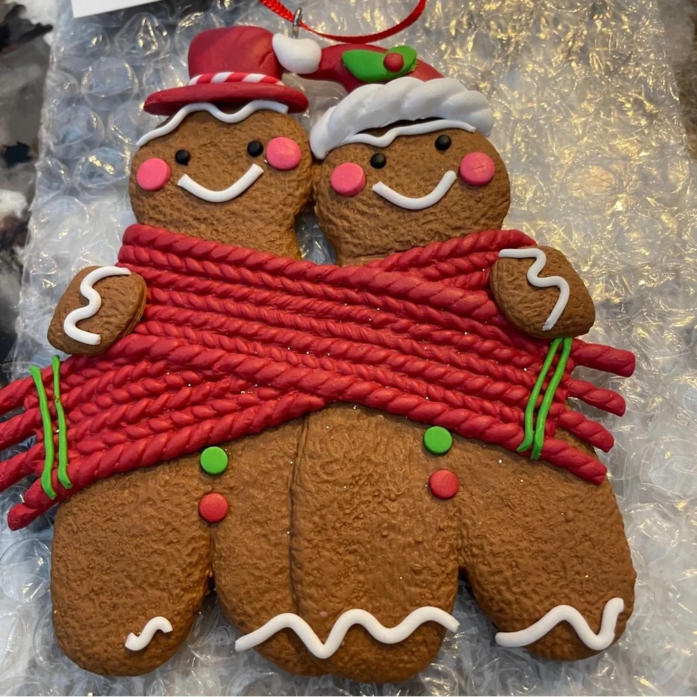 Lot of 2 Gingerbread Man & Woman Boy Girl Couple Christmas Ornaments NOS